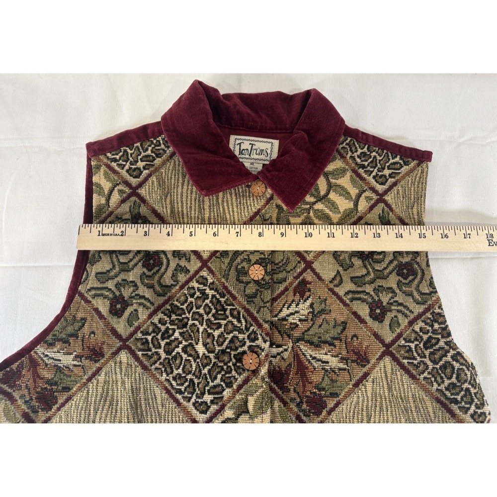 Vintage TanTrums Tapestry Embellished Maroon Leopard Print Vest Women's Size XL - Picture 4 of 7
